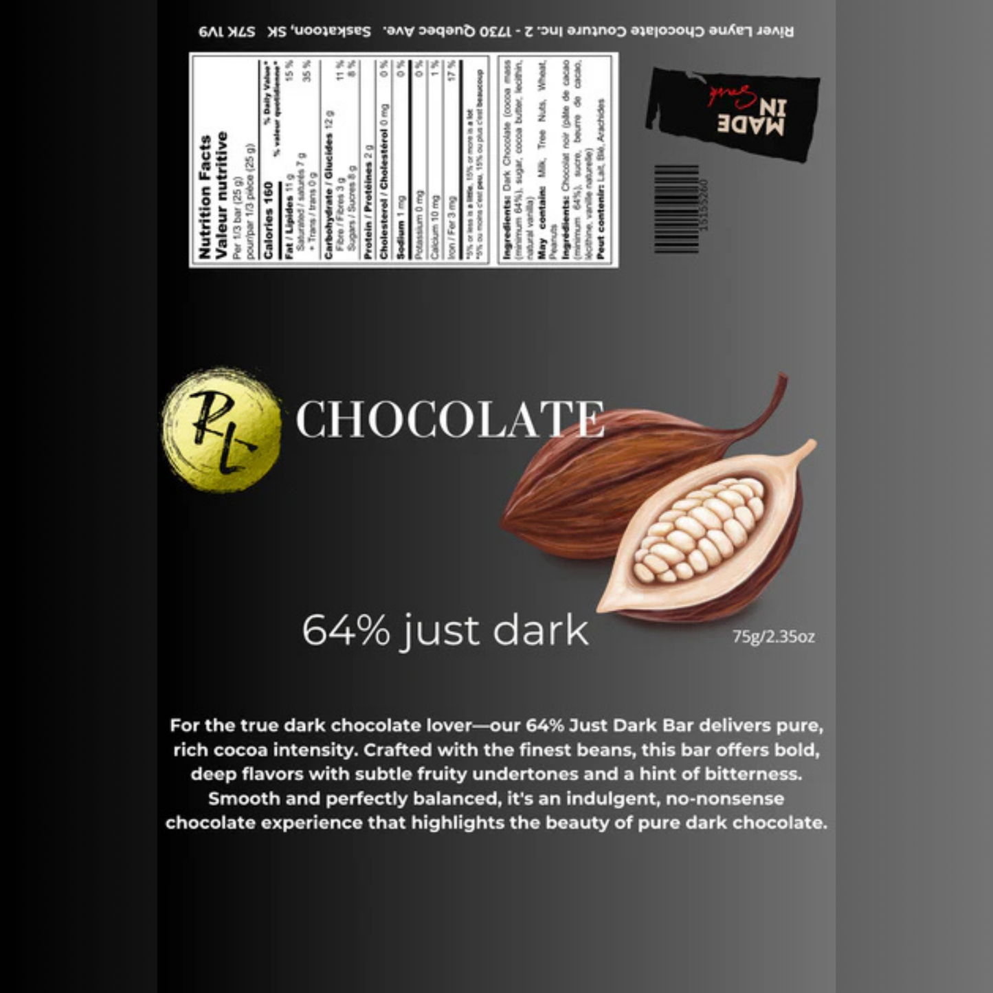 Just Dark 64% Cacao Chocolate Bar