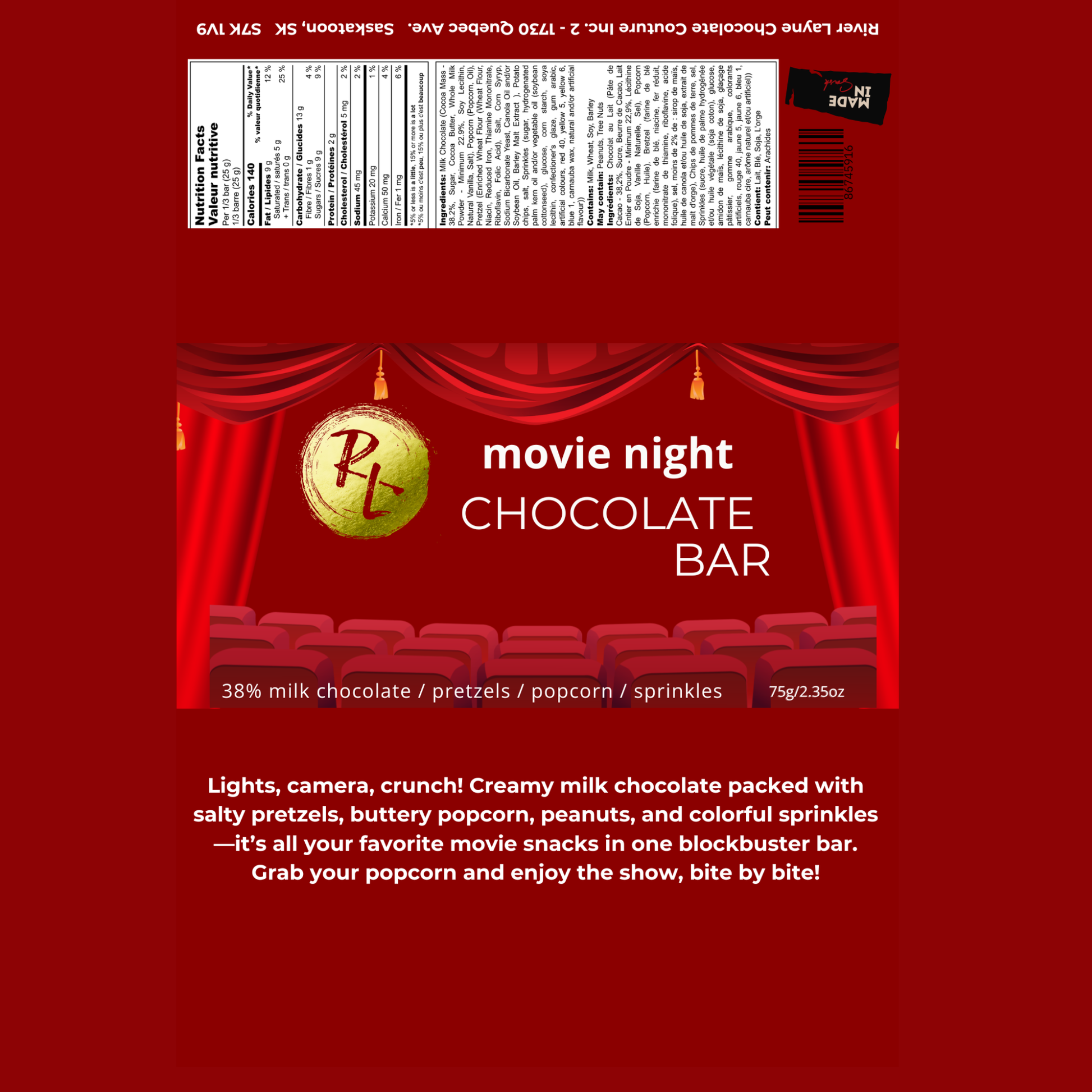 Movie Night Chocolate Bar – River Layne Chocolate Couture Inc.